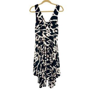 Soma Sleeveless Scarf Hem Dress V-Neck Brown Print Empire Waist Size Medium